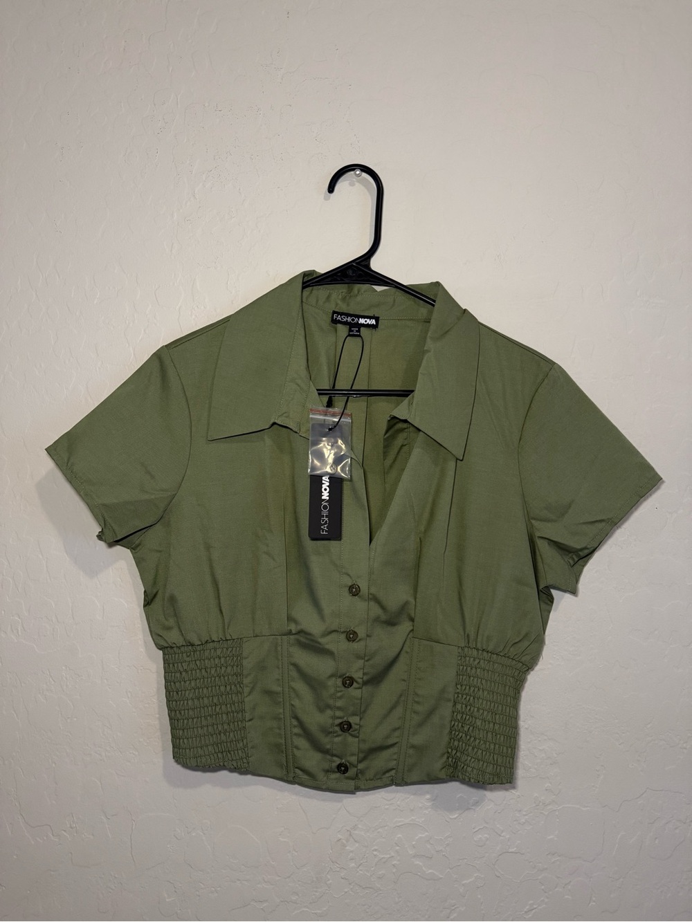 Fashion Nova Olive Green Corset Button Up Top Size M NWT